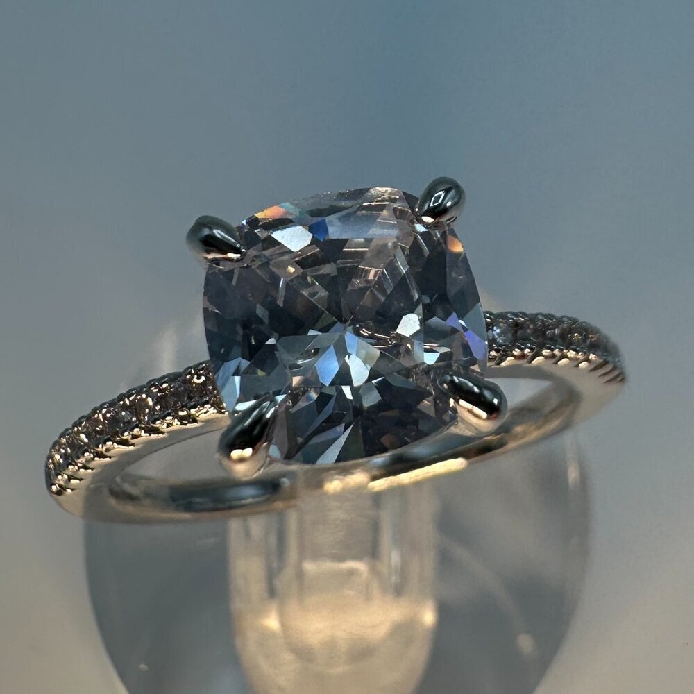 Cubic Zirconia Ring Sterling Silver plated Engagement Ring - Picture 7 of 12